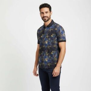 BUGATCHI blue polo top Wild Bright Colors! Club Party Shirt Never Worn XL